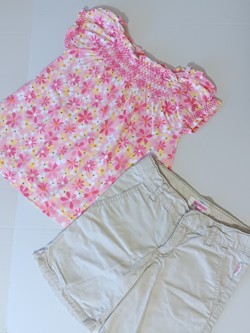 OshKosh B'gosh Pink Floral Blouse With Khaki Shorts Set